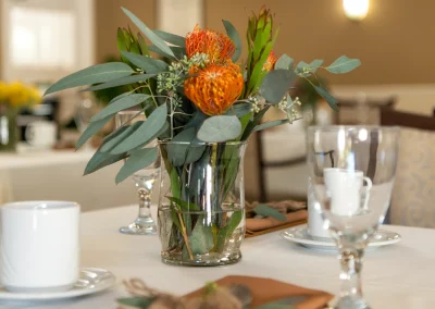 table decoration and place settings at Los Altos Sub-acute